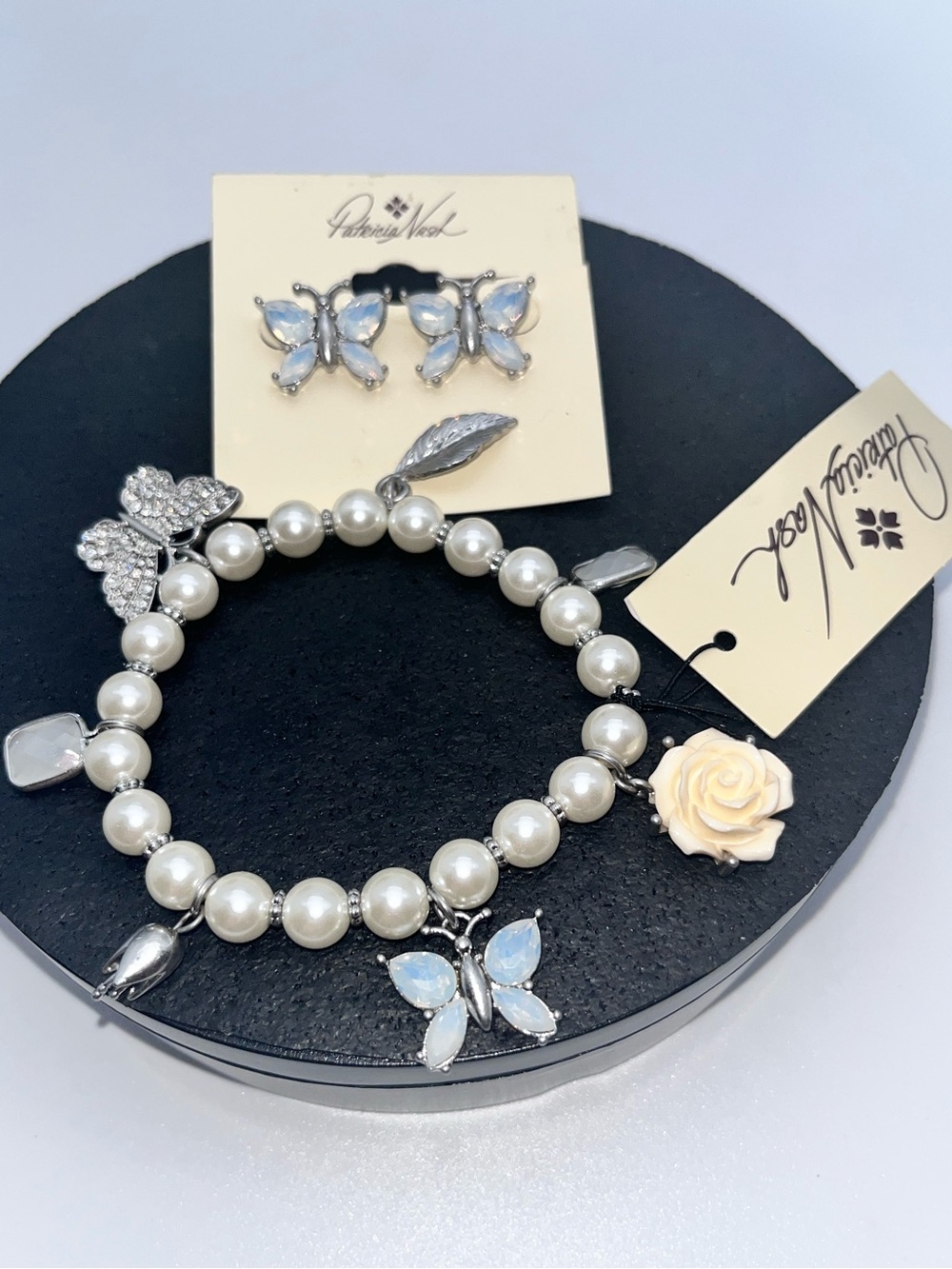 PATRICIA NASH Silver butterfly charm stretch bracelet & earrings matching set